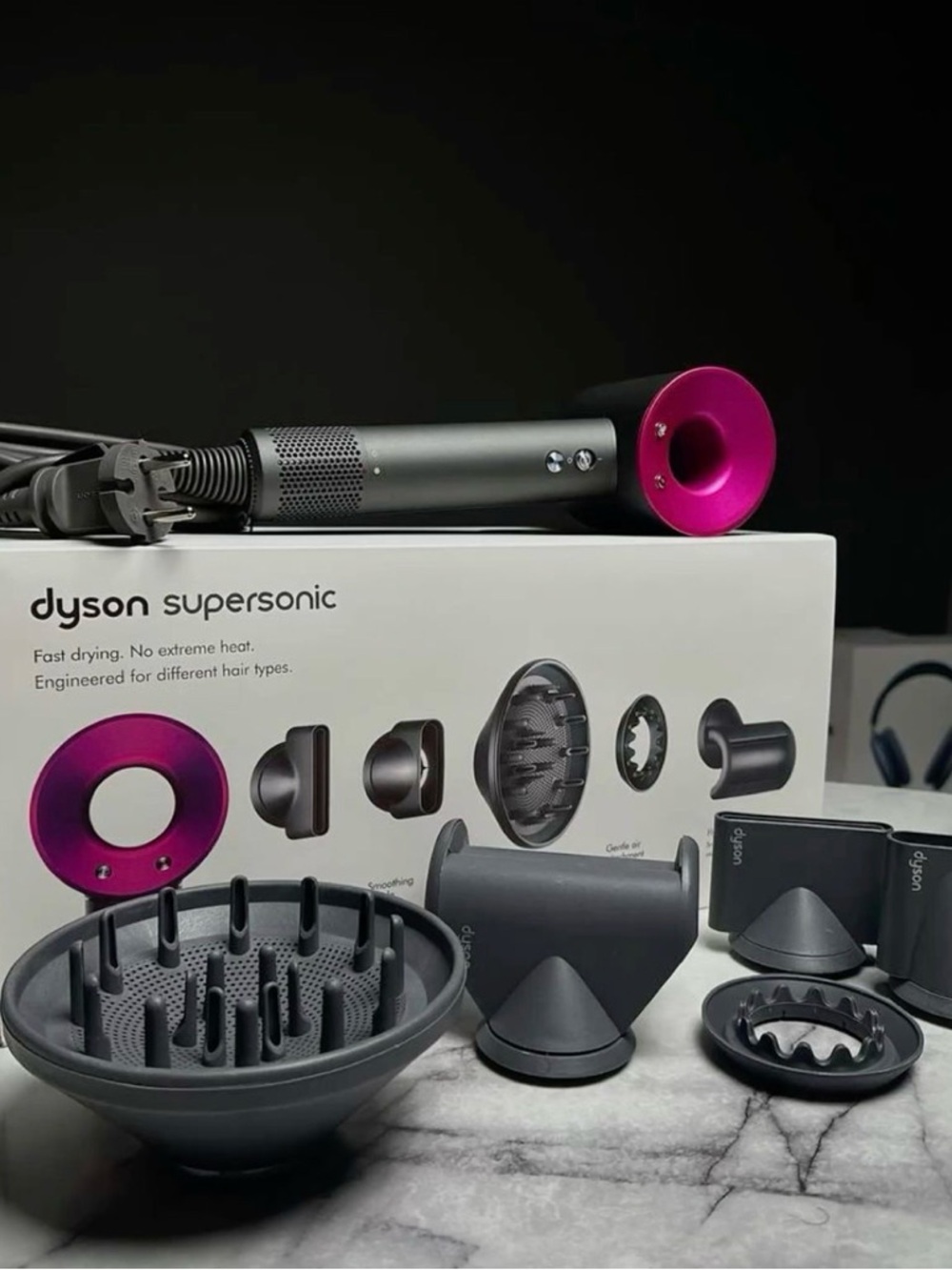 Dyson Supersonic Hair Dryer and Magnetic Styling Attachments - Gray with Pink